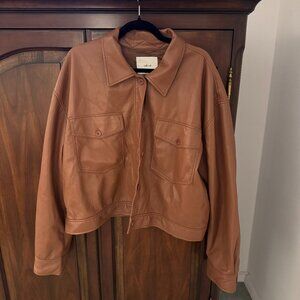 Brown Aritzia Leather Shirt Jacket XXL